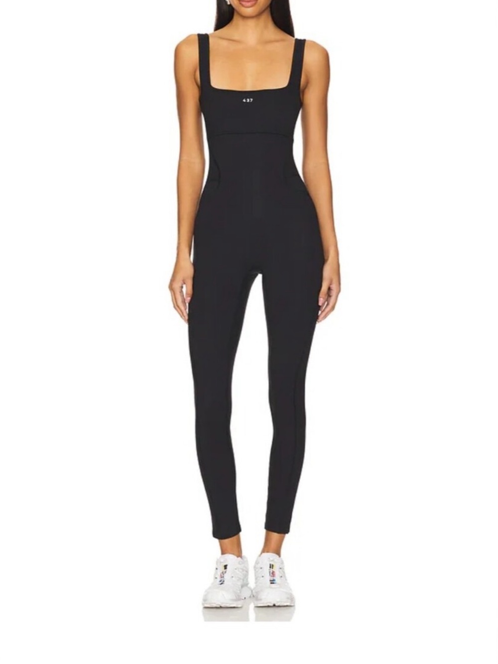 Form-Fitting Black Square-Neck Jumpsuit